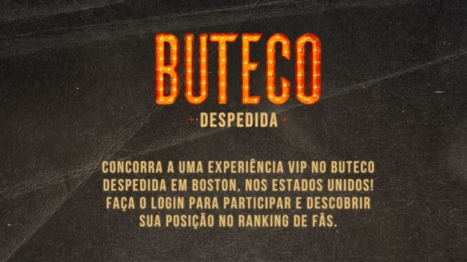 Viva uma Experiência VIP no Buteco Despedida em Boston! A Sony Music Entertainment Brasil, em parceria com o astro Gusttavo Lima, lança um concurso imperdível para os fãs do sertanejo. Prepare-se para concorrer a uma experiência VIP inesquecível no show "Buteco Despedida" em Boston.