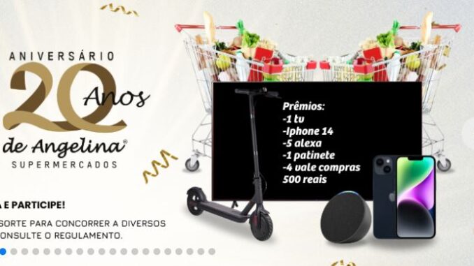 20 Anos de Angelina: Sua Chance de Ganhar! O De Angelina Supermercados, referência em qualidade e variedade, convida você a celebrar seu 20º aniversário em grande estilo com a promoção "Aniversário de 20 Anos de Angelina". Uma oportunidade imperdível para concorrer a prêmios incríveis e aproveitar ofertas exclusivas.