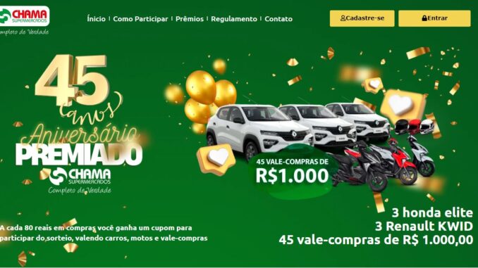 grupochama A cada 80,00 de compras no Chama Supermercados você concorre a vale-compras. Promoção 45 anos Aniversário Premiado.