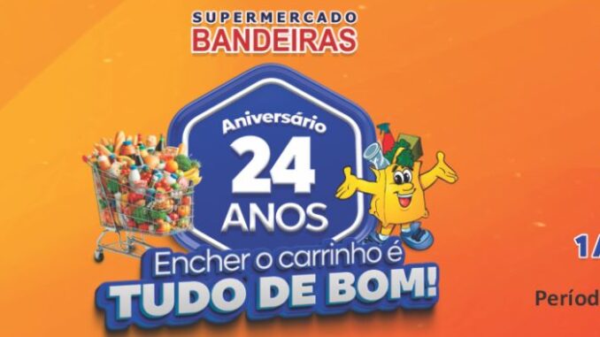 O Supermercado Bandeiras celebra seu 24º aniversário com a incrível promoção "Encher o Carrinho é Tudo de Bom!". Os clientes terão a chance de transformar suas compras em prêmios espetaculares, incluindo um vale-compra de R$ 22.800,00.